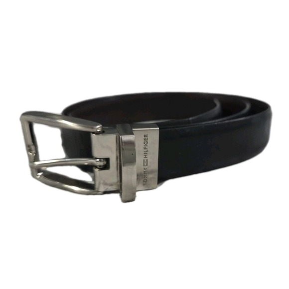 Tommy Hilfiger Black Brown Flip Buckle Belt Size 32 - Picture 1 of 4